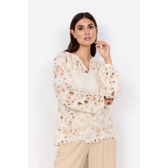 NWT SOYA CONCEPT PAJA 1 Cream Floral Crochet Lace Blouse - Picture 2 of 11